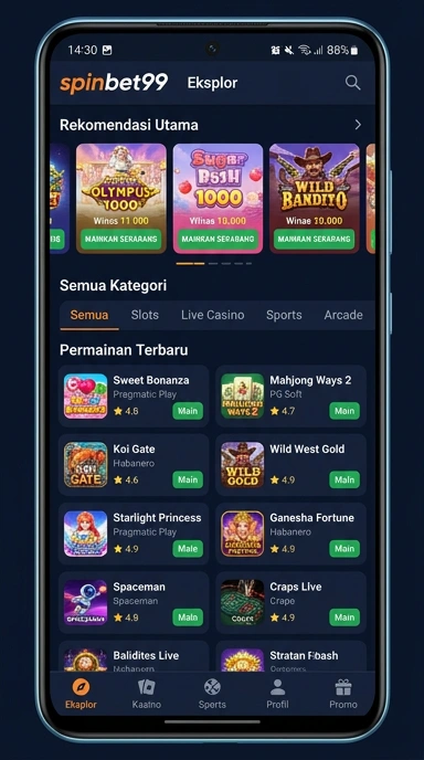 Tampilan katalog aplikasi spinbet99