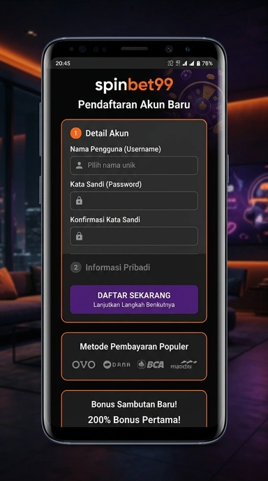 Tampilan halaman daftar spinbet99